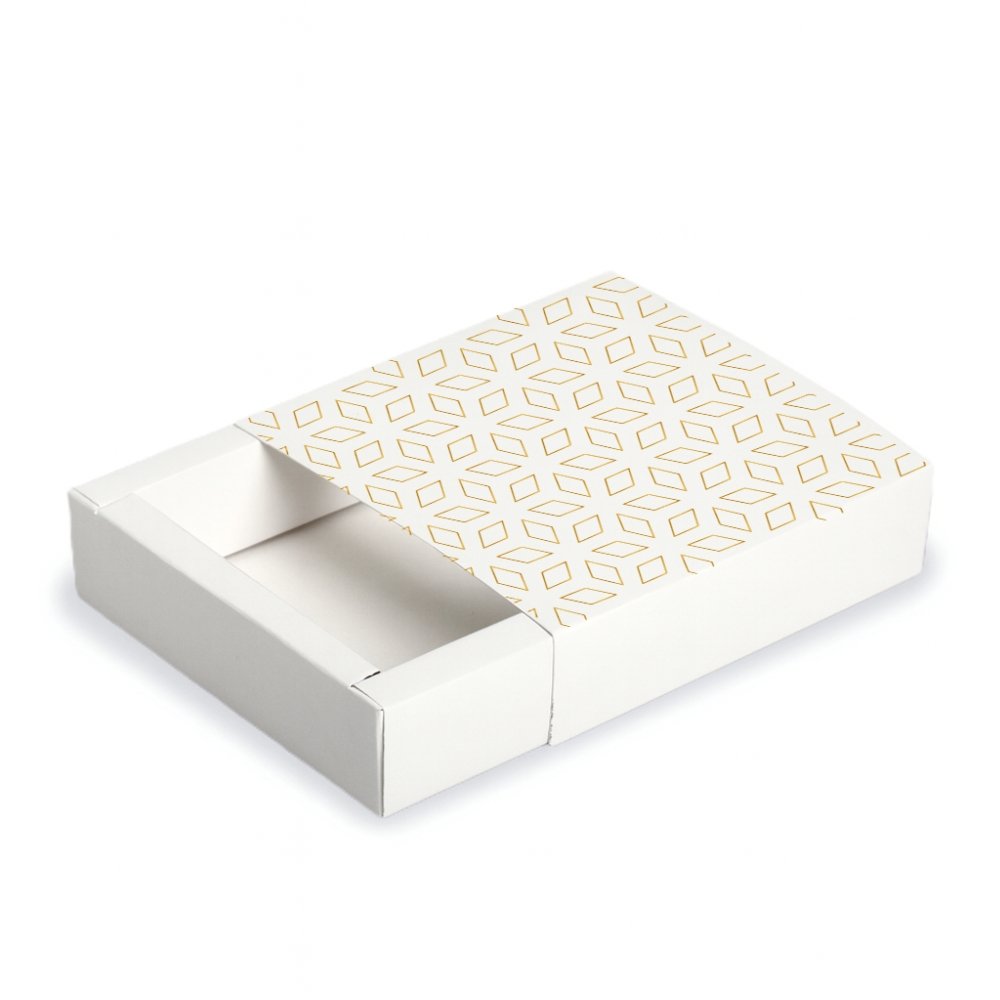 BROWNIE TRAY BOX FOR 4 - White - Gold Foil Block Rangoli