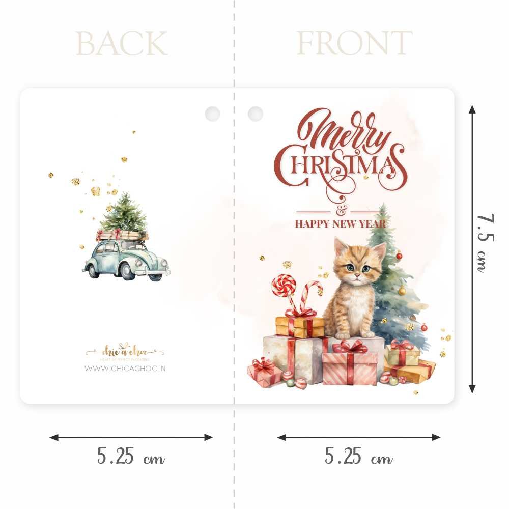 Merry Christmas and Happy New Year - Vintage Cat and Tree - Fold Card Gift Tags - Image 3