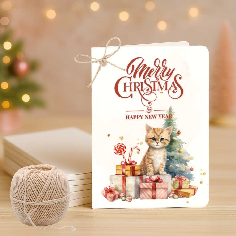 Merry Christmas and Happy New Year – Vintage Cat and Tree – Fold