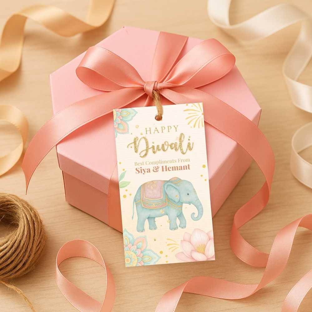 Happy Diwali Personalized Gift Tags (Your Name/Brand) Pack 60 with