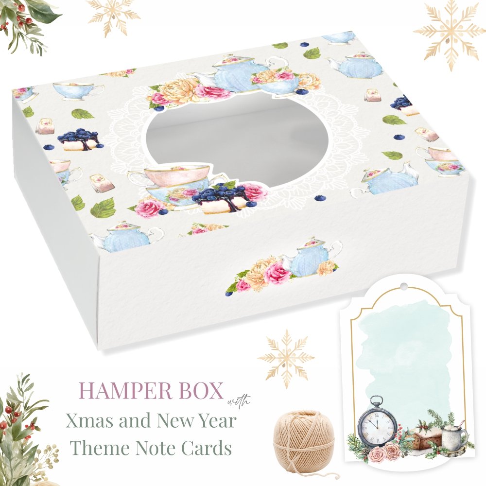Christmas Tea Party Gift Hamper Box / 4-6 Jars, Loaf, Candles- With Matching Note Cards (Pack of 5) - Image 7
