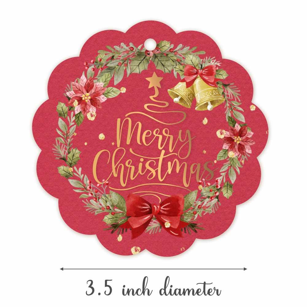Merry Christmas - Watercolor Wreath - Round Gift Tags - Pack of 50 - Image 3