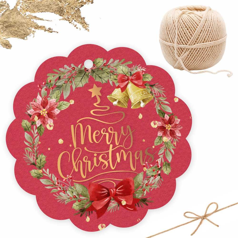 Merry Christmas - Watercolor Wreath - Round Gift Tags - Pack of 50 - Image 4