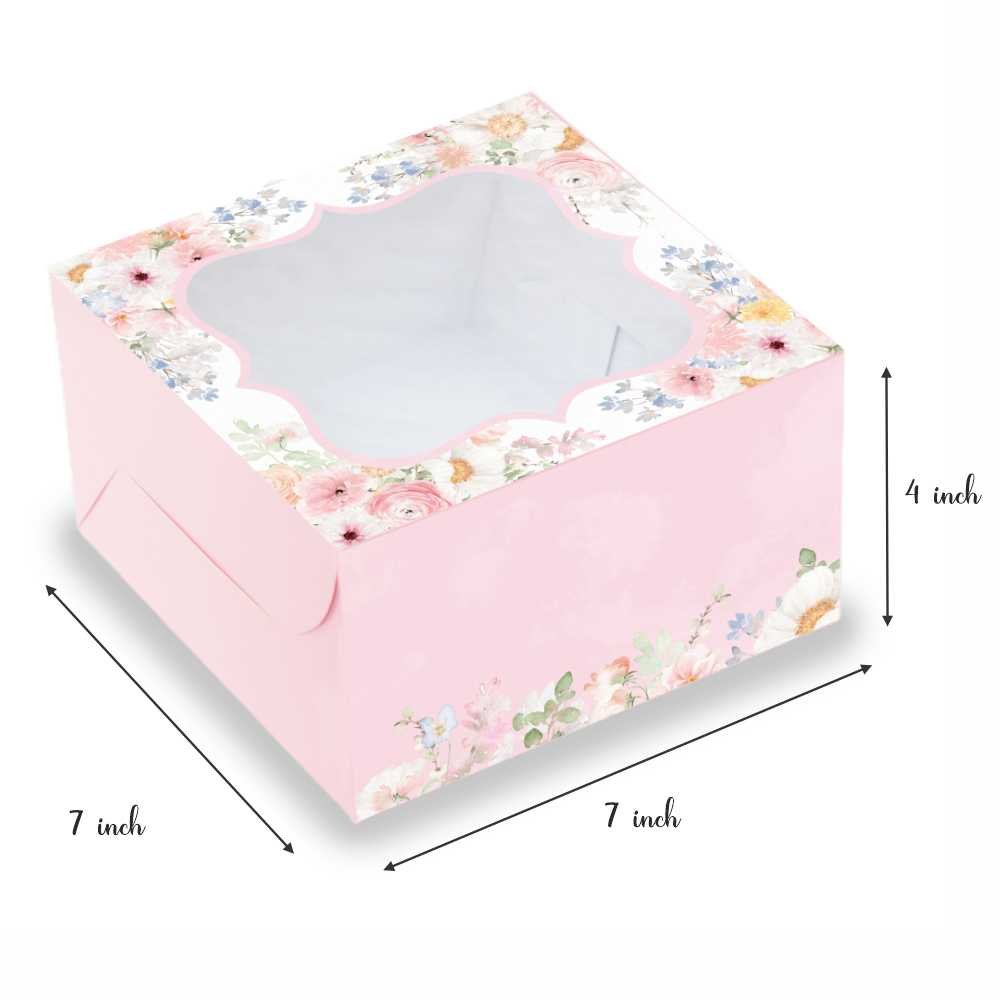 Cake Box for 0.5 Kg (Half KG) - 7x7x4 Inch - Peachy Pink Floral - Premium 350 GSM SBS Paper - Image 2