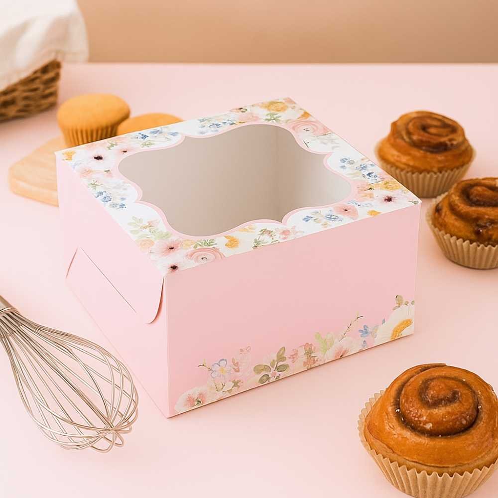 Cake Box for 0.5 Kg (Half KG) - 7x7x4 Inch - Peachy Pink Floral - Premium 350 GSM SBS Paper - Image 6