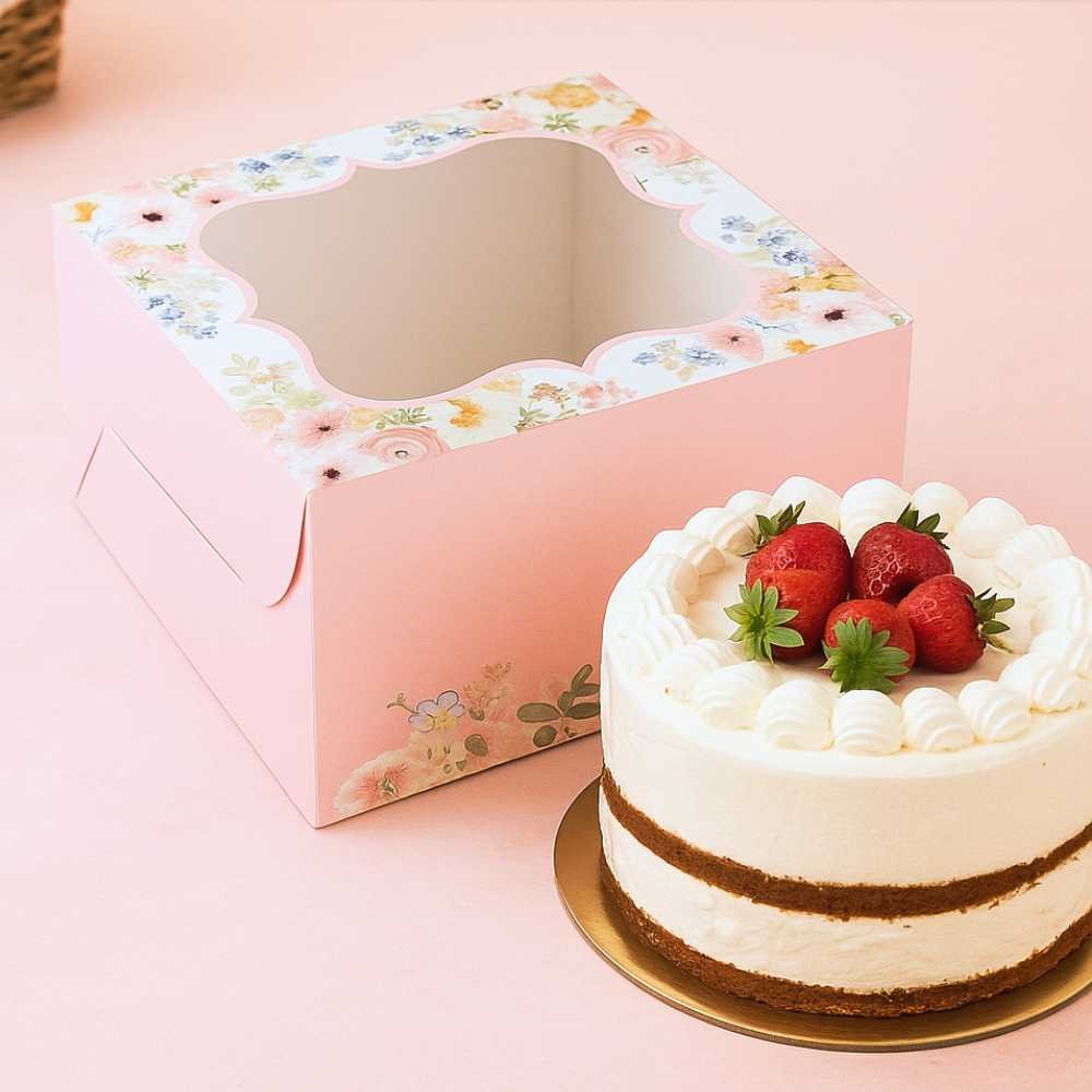 Cake Box for 0.5 Kg (Half KG) - 7x7x4 Inch - Peachy Pink Floral - Premium 350 GSM SBS Paper - Image 5