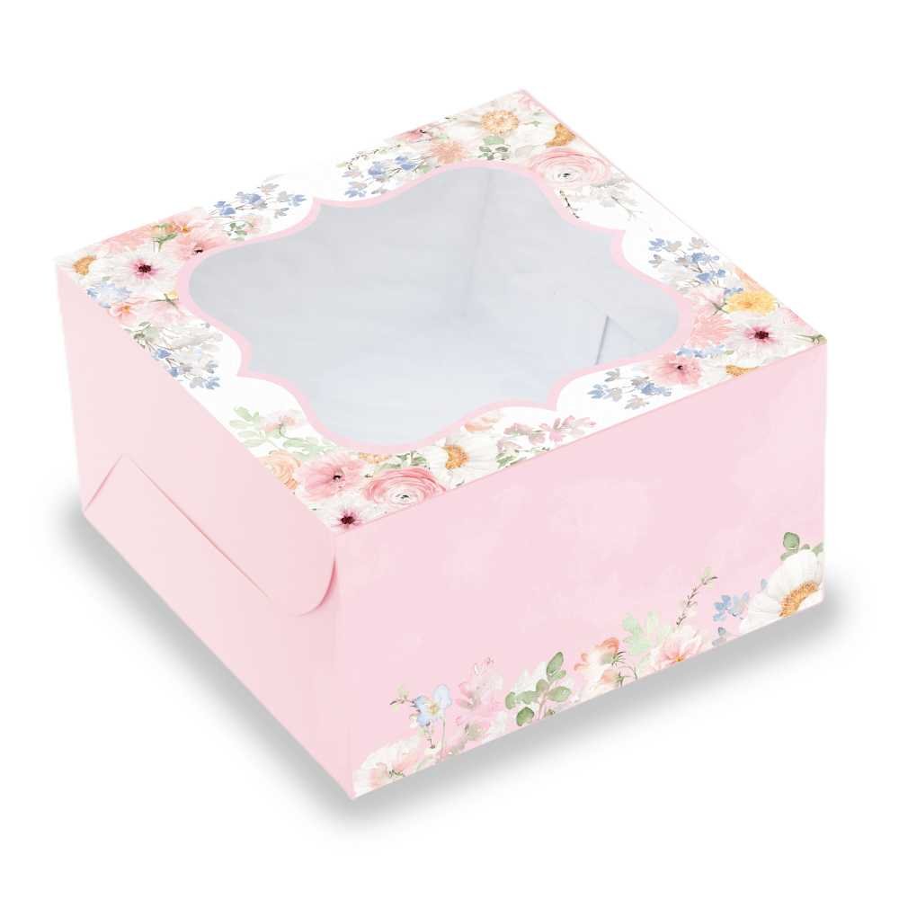 Cake Box for 0.5 Kg (Half KG) - 7x7x4 Inch - Peachy Pink Floral - Premium 350 GSM SBS Paper