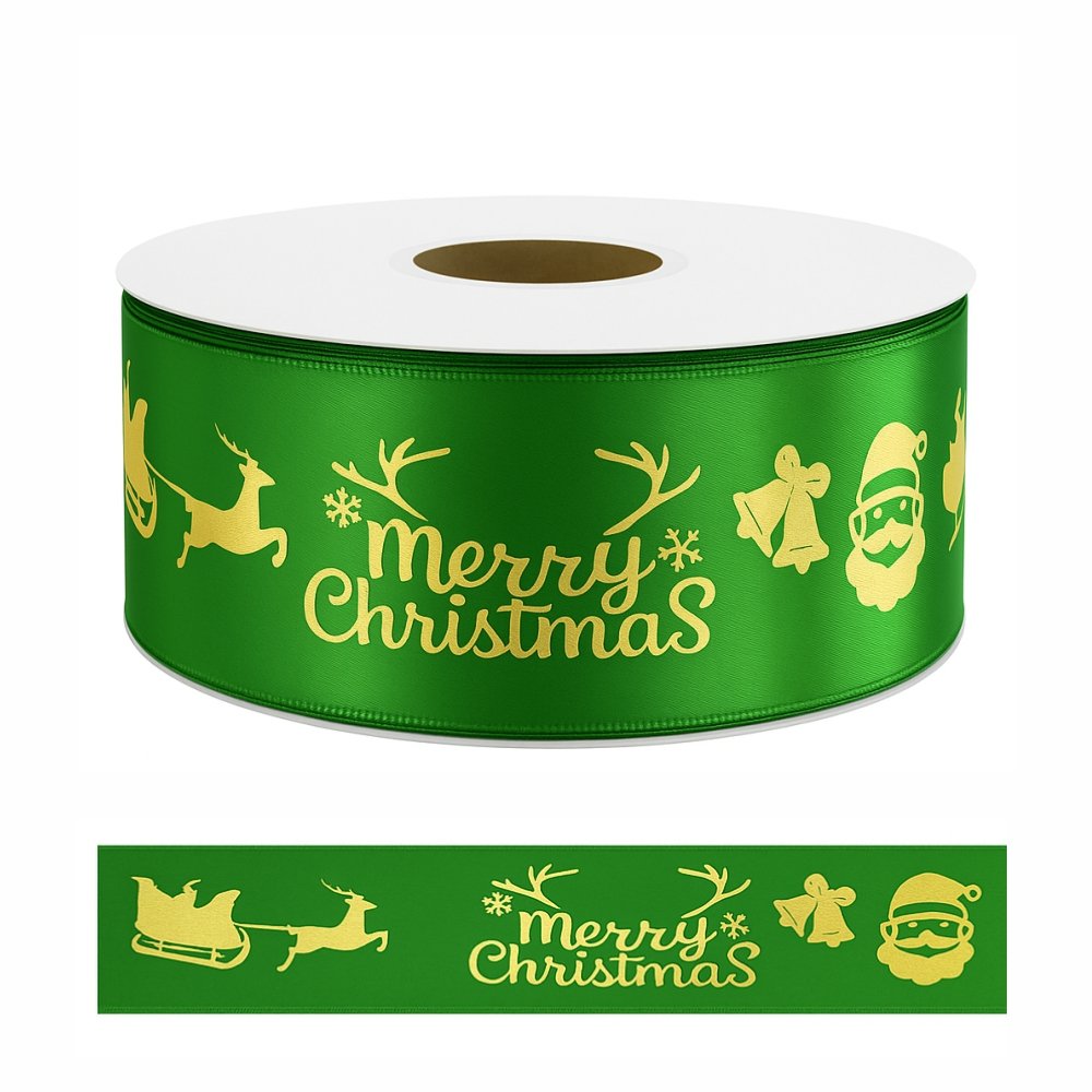 Merry Christmas Gold Foil Satin Ribbon - Red - 1 Inch, 10 metres - Image 2