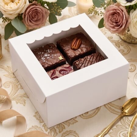 BROWNIE BOX FOR 4 - Premium White SBS Paper- 6x6x3 (Pack of 8)