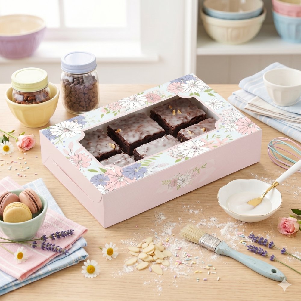 Brownie Box for 6 - Pink Floral Daisies (6x9x2) (Pack of 8) - Image 2