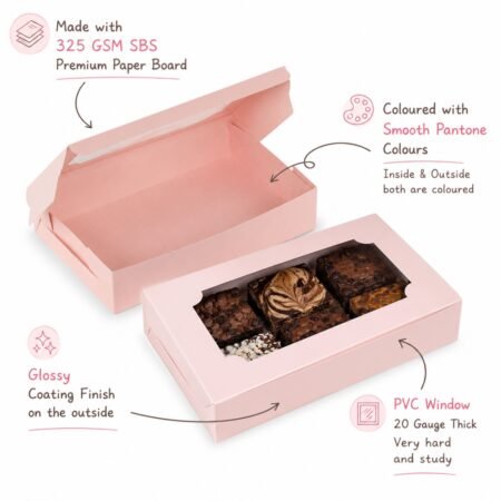 Brownie Box for 6 – Pink Pastel 325 Gsm (6x9x2) (Pack of 8)