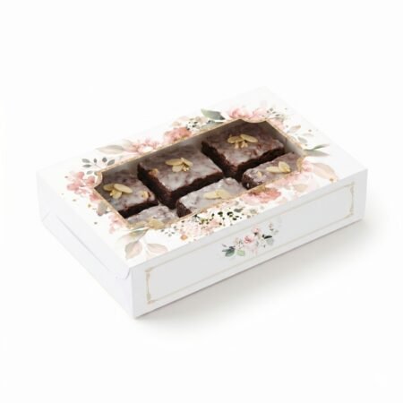 Brownie Box for 6 - White Floral - (6x9x2 Inch) (Pack of 8)