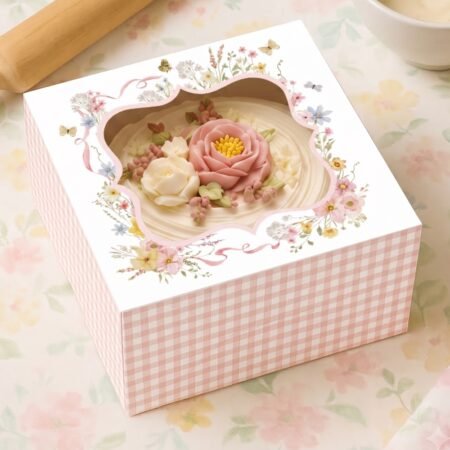 Mini Cake/Pastry/Sandwich/Return Favours Box – Gingham Check Pink Floral - 6x6x3 in
