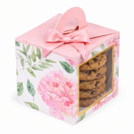 COOKIE BOX FOR 5 - PINK FLORAL - Dual Window (Pack of 8)