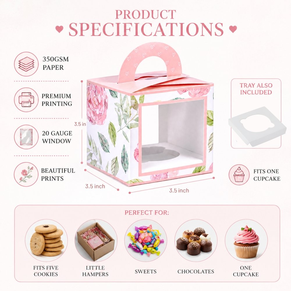 COOKIE BOX FOR 5 - PINK FLORAL - Dual Window (Pack of 8) - Image 9