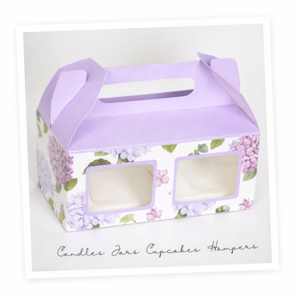 CUPCAKE BOX FOR 2 - LILAC FLORAL HYDRANGEA - PACK OF 8 - Image 4
