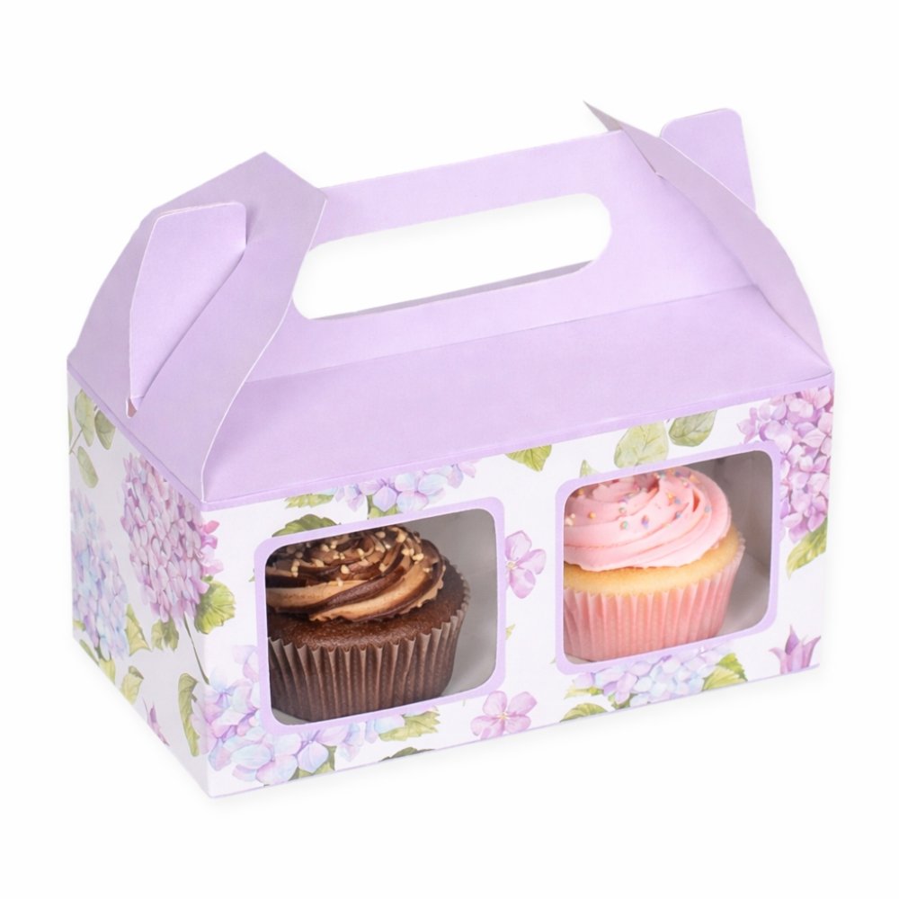 CUPCAKE BOX FOR 2 - LILAC FLORAL HYDRANGEA - PACK OF 8 - Image 7