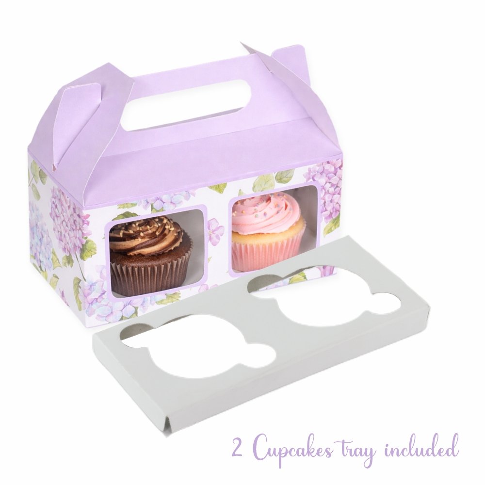 CUPCAKE BOX FOR 2 - LILAC FLORAL HYDRANGEA - PACK OF 8 - Image 5