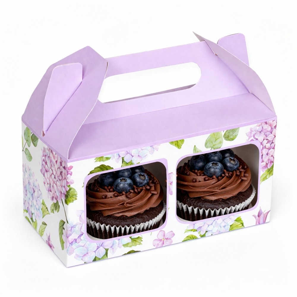 CUPCAKE BOX FOR 2 - LILAC FLORAL HYDRANGEA - PACK OF 8 - Image 6