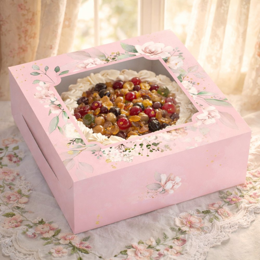 FRUIT CAKE / 9 BROWNIE BOX - 8x8x3 Inches - Desert Pink Floral (Pack of 8) - Image 4