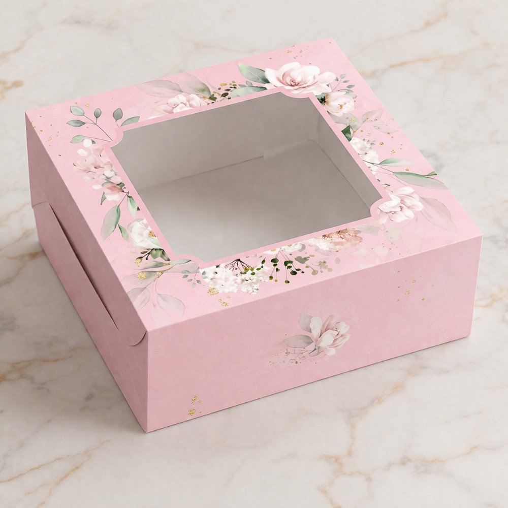 FRUIT CAKE / 9 BROWNIE BOX - 8x8x3 Inches - Desert Pink Floral (Pack of 8) - Image 5