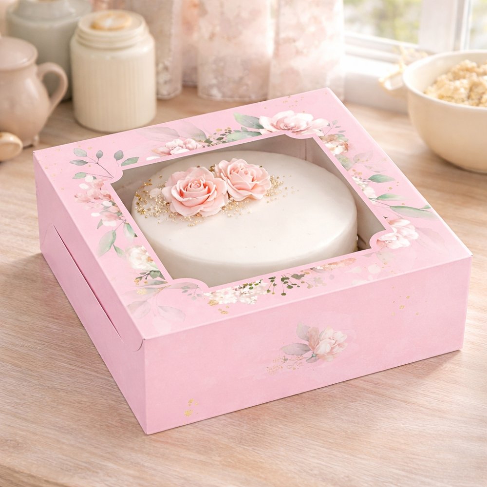 FRUIT CAKE / 9 BROWNIE BOX - 8x8x3 Inches - Desert Pink Floral (Pack of 8) - Image 6