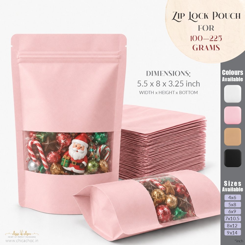 Zip Lock Pouch for 100-225 grams - Pink - 5x8 inch (Pack of 20)
