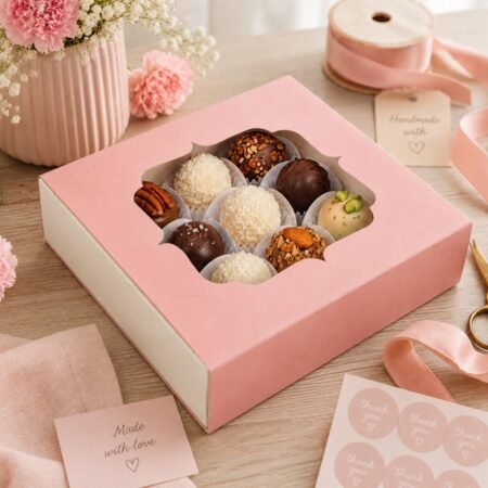 Chocolate Box For 9 - Pastel Pink and White
