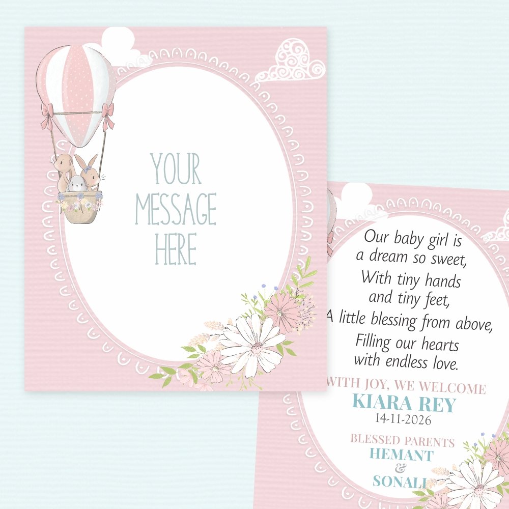 Customized Baby Shower & Girl Birthday Note Card Tags (with Any Message) - Pack of 50 (Large 7.5 x 9 cm)