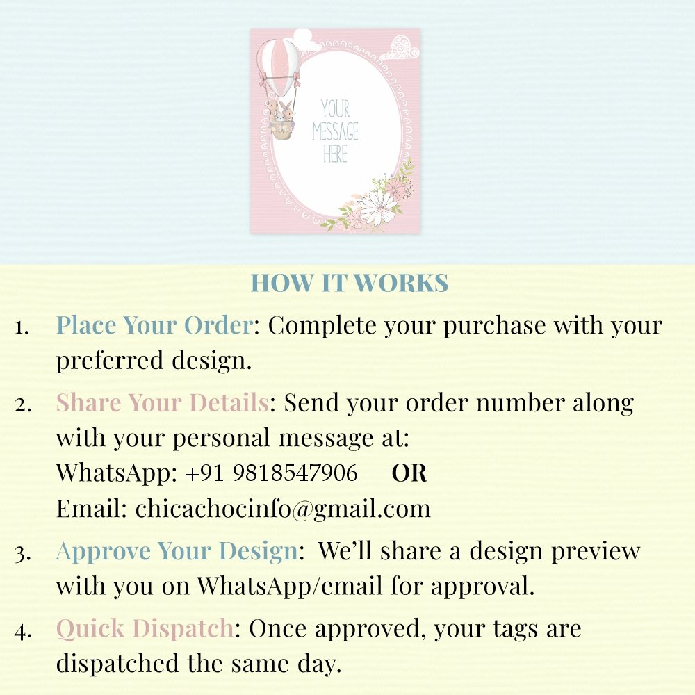 Customized Baby Shower & Girl Birthday Note Card Tags (with Any Message) - Pack of 50 (Large 7.5 x 9 cm) - Image 4