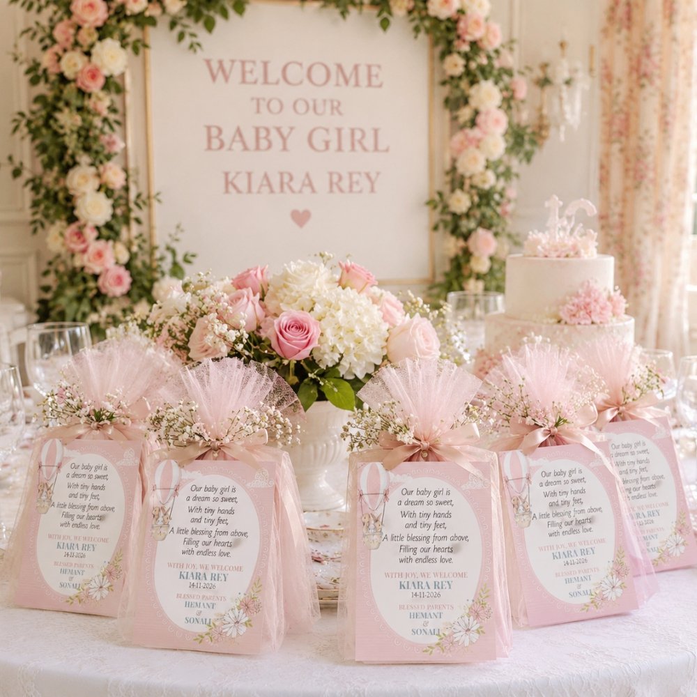 Customized Baby Shower & Girl Birthday Note Card Tags (with Any Message) - Pack of 50 (Large 7.5 x 9 cm) - Image 2