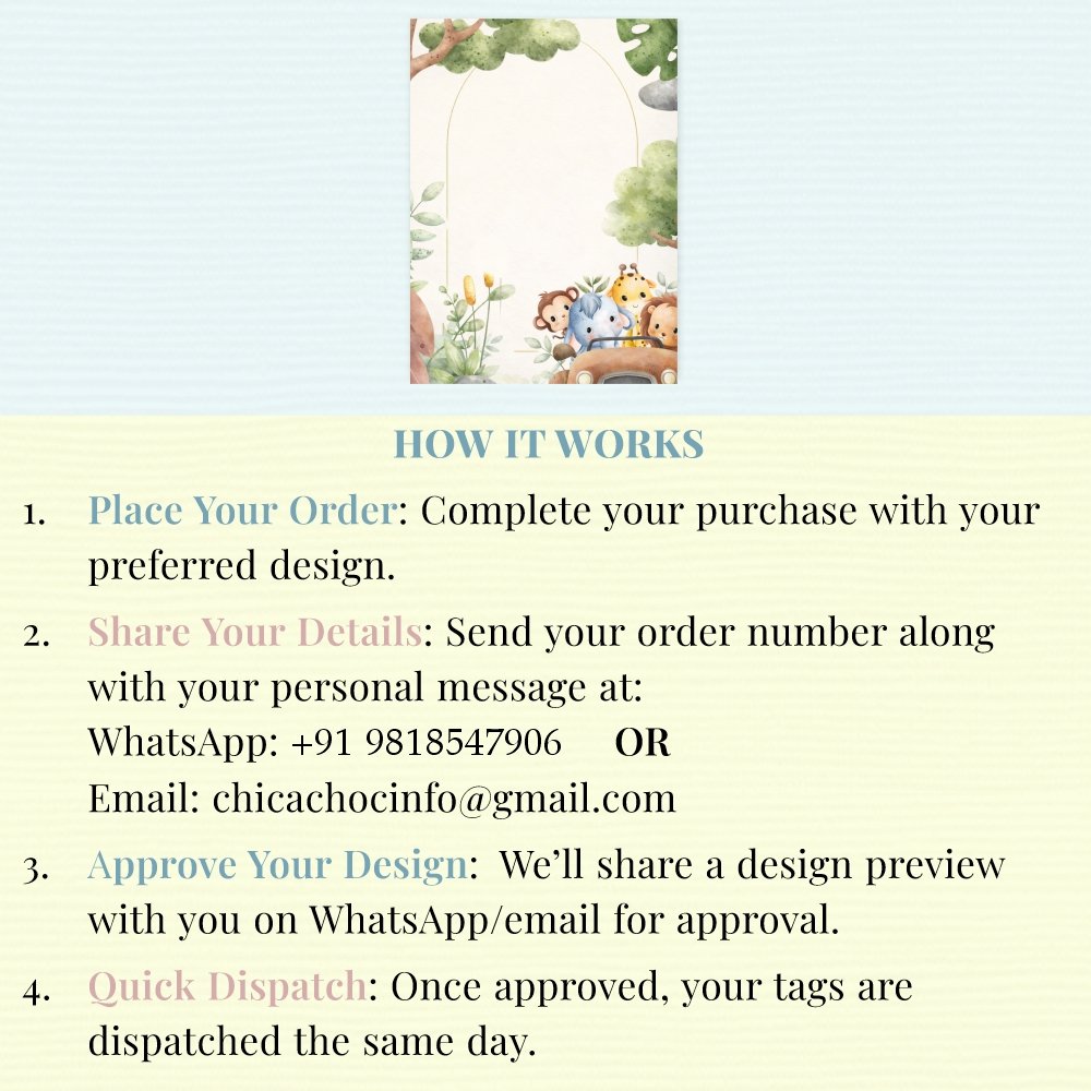 Customized Jungle Theme Note Card Tags (Invite / Return Favours) - Pack of 40 (Large 7.5 x 9 cm) - Image 5