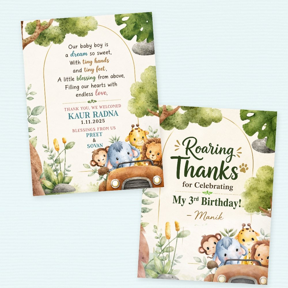 Customized Jungle Theme Note Card Tags (Invite / Return Favours) - Pack of 40 (Large 7.5 x 9 cm) - Image 4