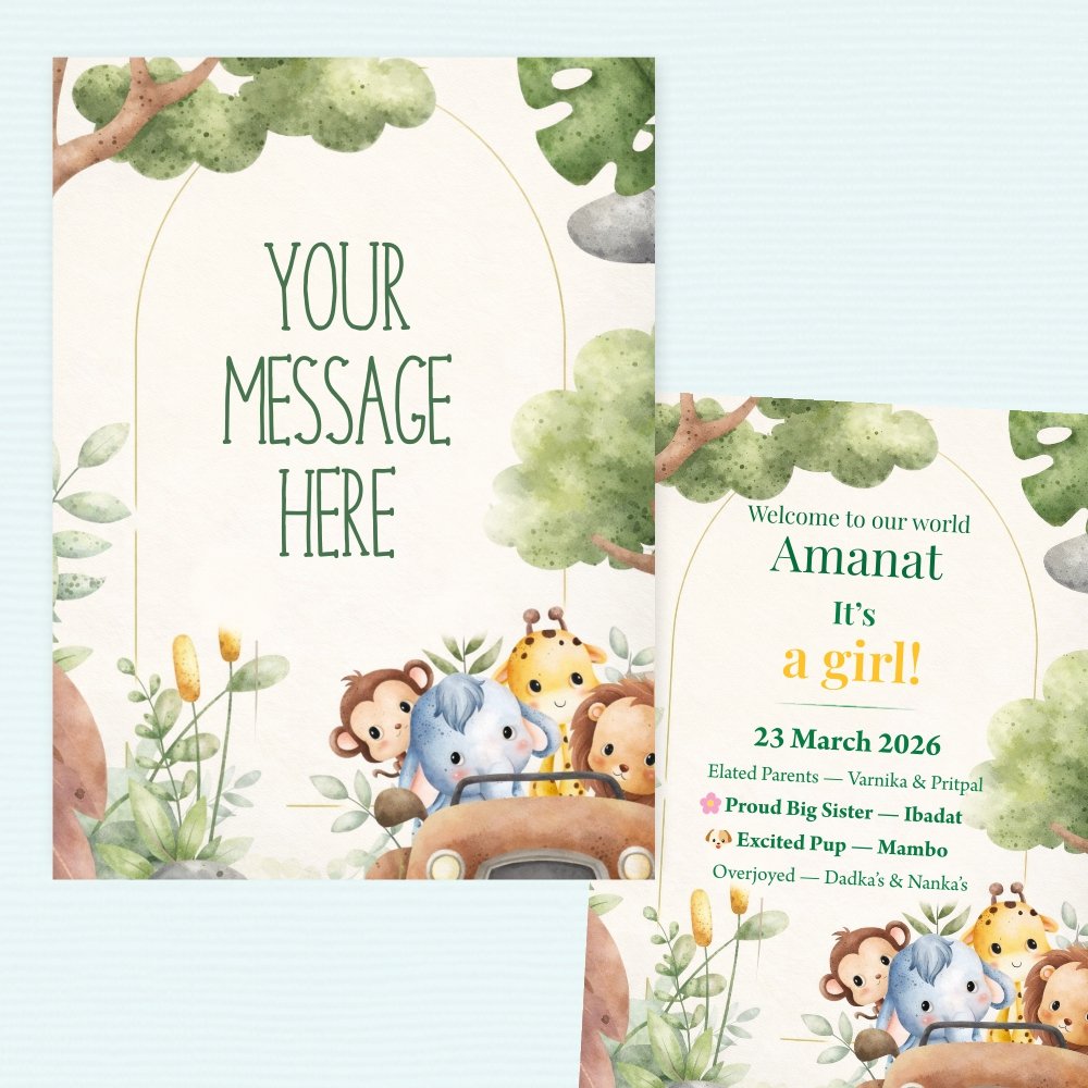 Customized Jungle Theme Note Card Tags (Invite / Return Favours) - Pack of 40 (Large 7.5 x 9 cm)