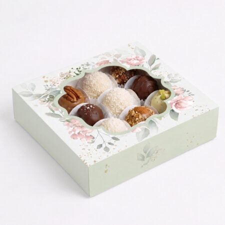 Chocolate / Truffles / Ladoo Box with 9 Casings - Green Floral