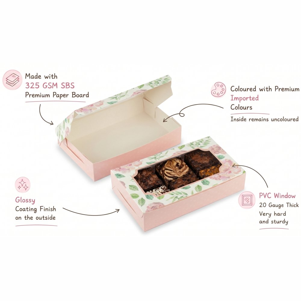 Brownie Box for 6 - Pink Floral (6x9x2) (Pack of 8) - Image 10