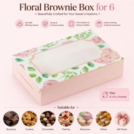 Brownie Box for 6 - Pink Floral (6x9x2) (Pack of 8)