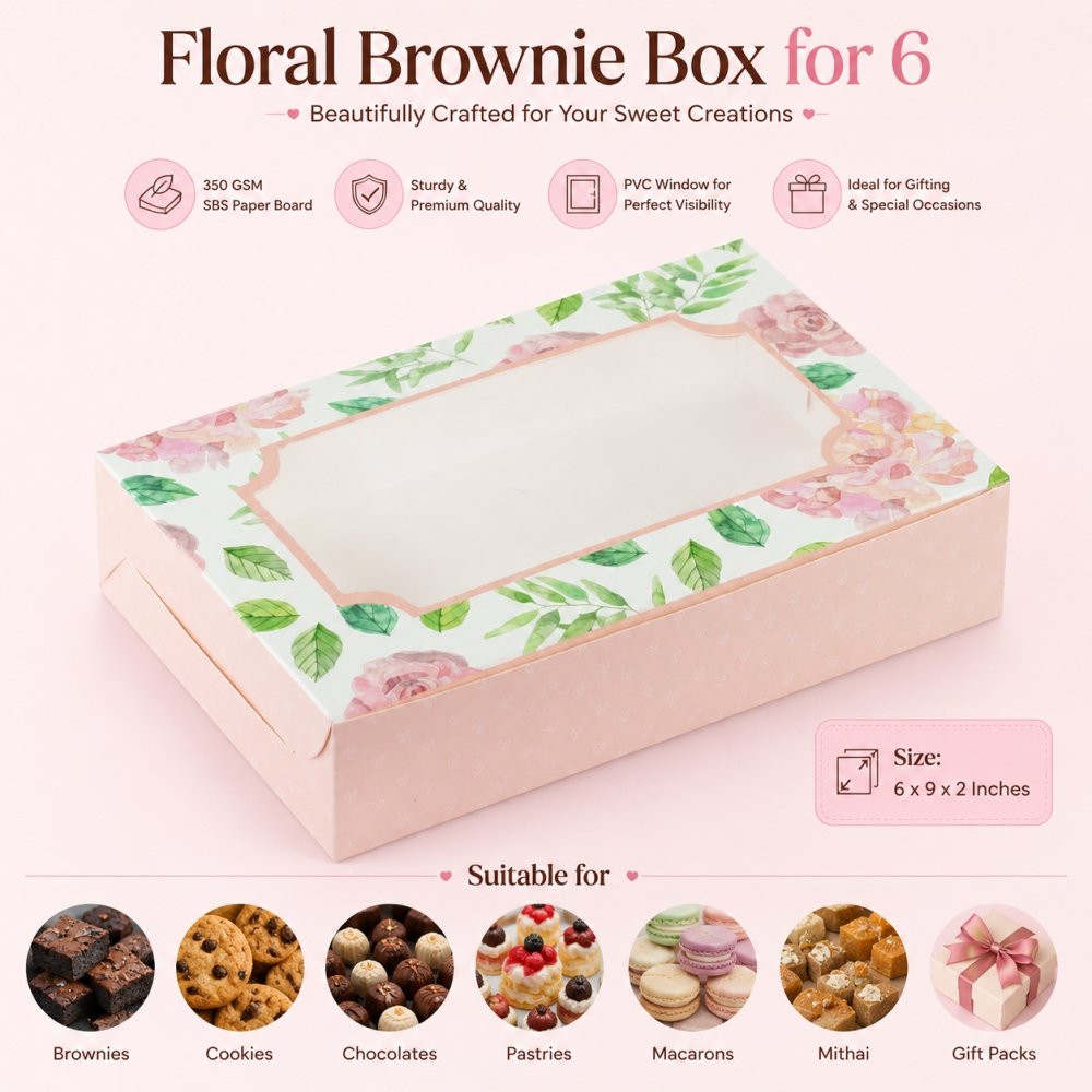 Brownie Box for 6 - Pink Floral (6x9x2) (Pack of 8)