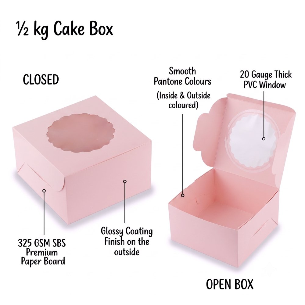 Cake Box for 500 gms - Pastel Pink - 7x7x4 Inch - Image 2