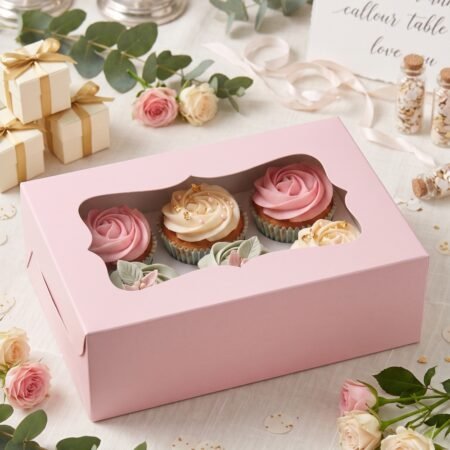 Cupcake Box for 6 - Pink (Pack of 8) 325 Gsm Box; 350 Gsm Tray