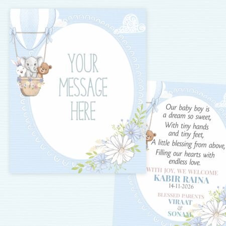 Customized Baby Shower & Boy Birthday Note Card Tags (with Any Message) - Pack of 40 (Large 7.5 x 9.5 cm)
