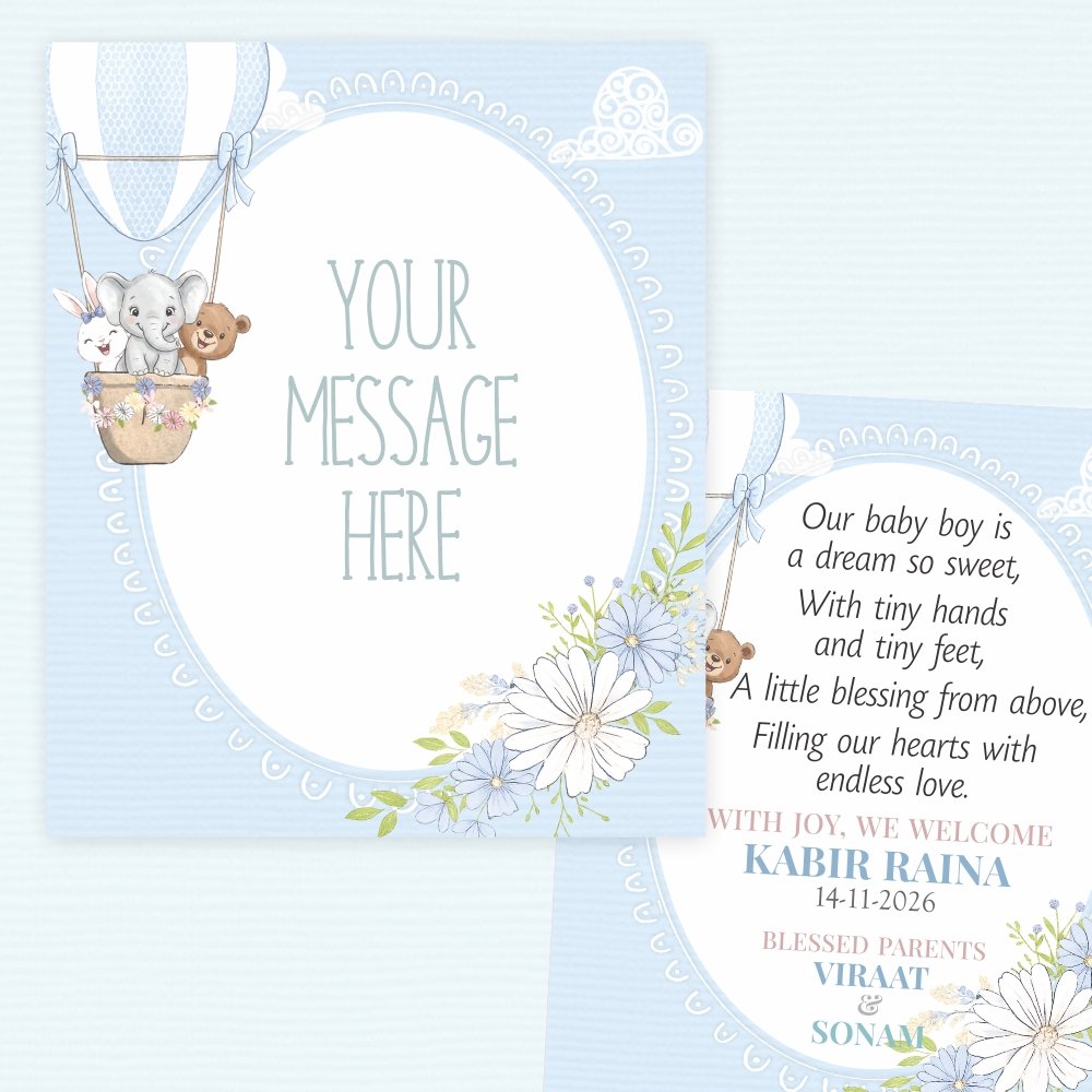 Customized Baby Shower & Boy Birthday Note Card Tags (with Any Message) - Pack of 40 (Large 7.5 x 9.5 cm)