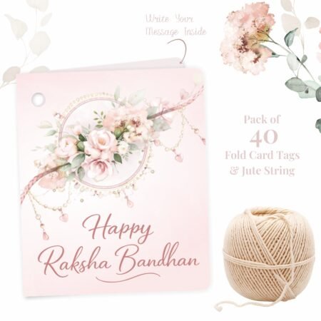 Happy Raksha Bandhan - Rakhi Folding Gift Tags with Jute String (Pack of 40)