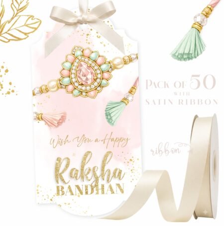Happy Raksha Bandhan - Rakhi Gift Tags with Satin Ribbon