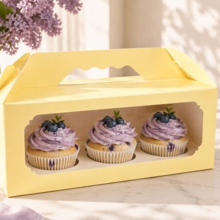 3 Cupcake Box With Handle - Pastel Yellow - (Pack of 8)