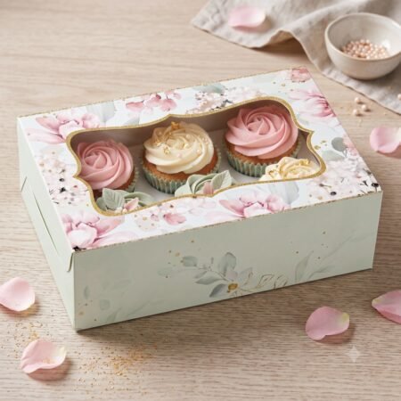 Cupcake Box For 6 - Mint Green Floral (9.25x6.25x3) (Pack of 8)