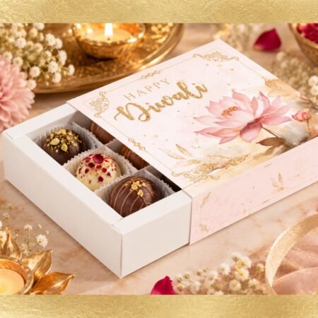 Ladoo / Chocolate Box of 9 Cavity - Happy Diwali- Beige Pink Lotus