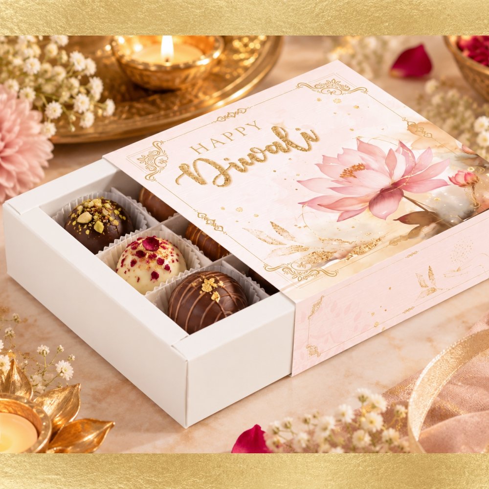 Ladoo / Chocolate Box of 9 Cavity - Happy Diwali- Beige Pink Lotus