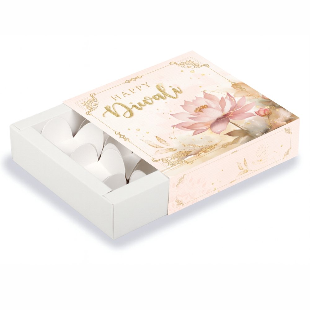 Ladoo / Chocolate Box of 9 Cavity - Happy Diwali- Beige Pink Lotus - Image 3