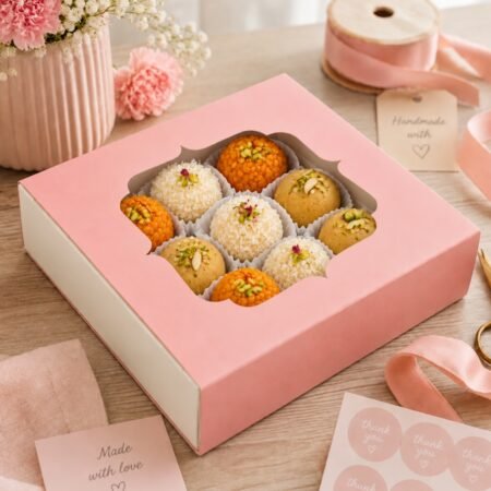 Ladoo / Mithai Box for 9 - Pastel Pink and White